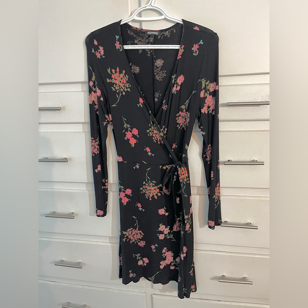 Express black Floral Wrap Dress with Pink and Green Accents size X small